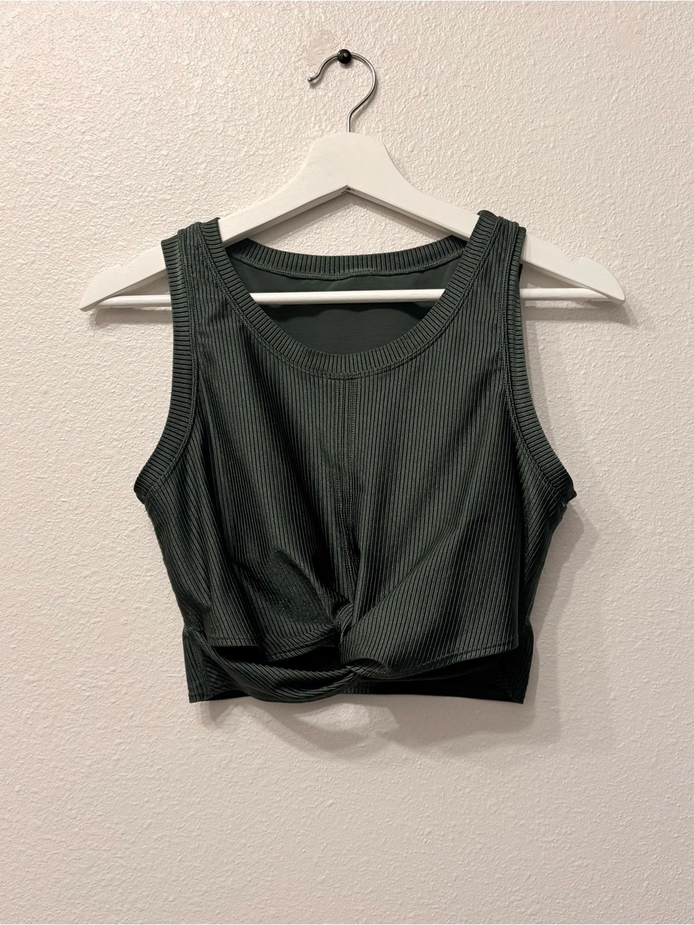 aerie Dark Green Ribbed Twist-Front Crop Tank